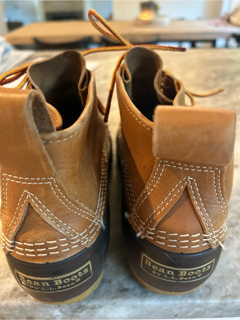 L.L. Bean Men's Brown Leather and Dark Rubber Duck Boots size 11 med unlined
